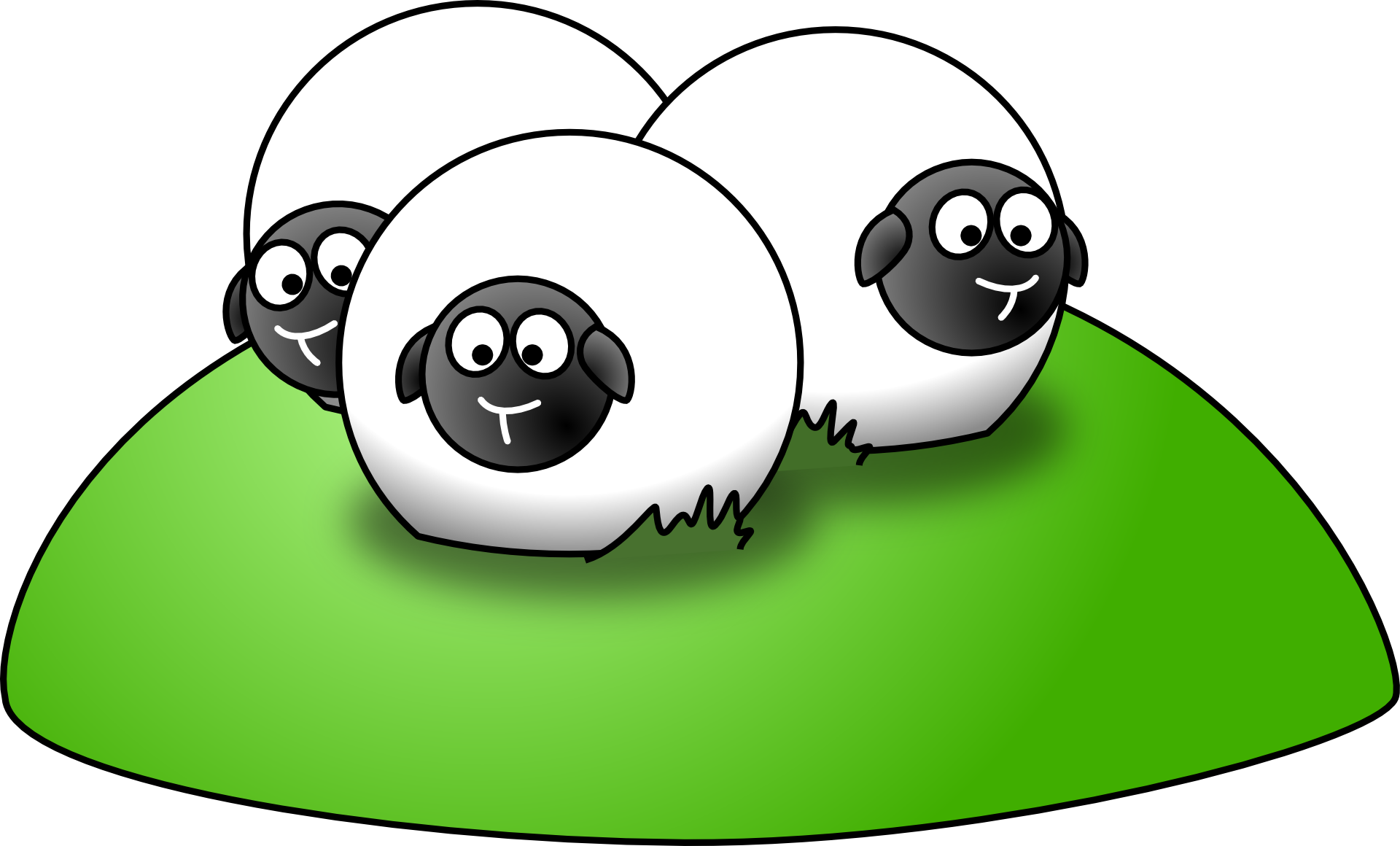 The home of computer sheep; Three digital sheep on a hill.