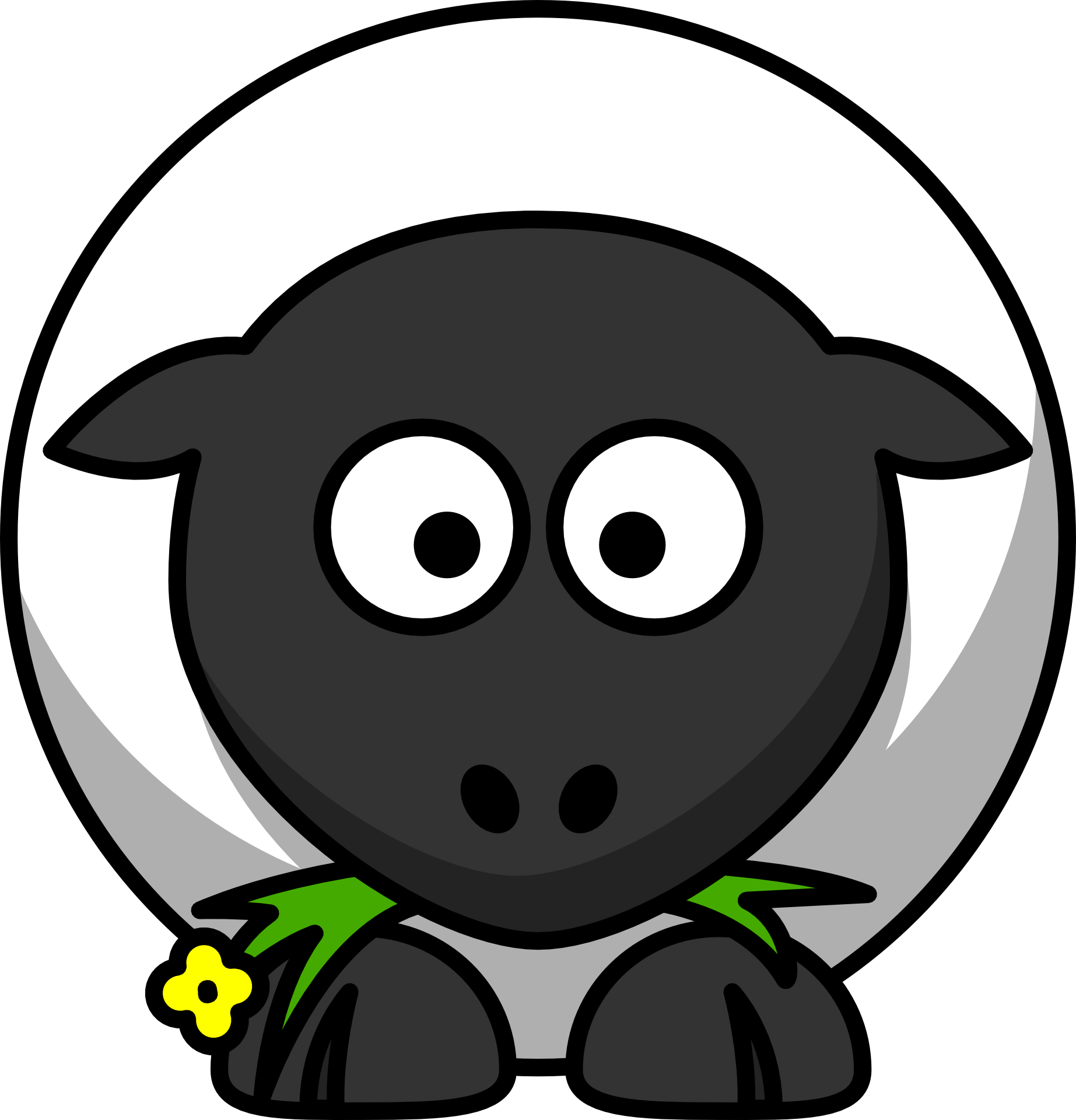 A simple computerized sheep, eating in the grass.